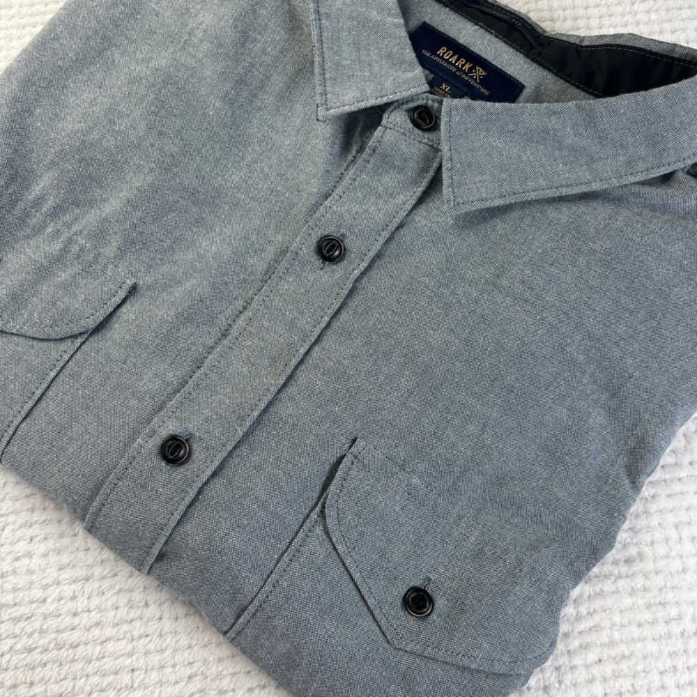 Roark Artifacts of Adventure Mens XL Gray Organic Cotton Blend Button Down Shirt